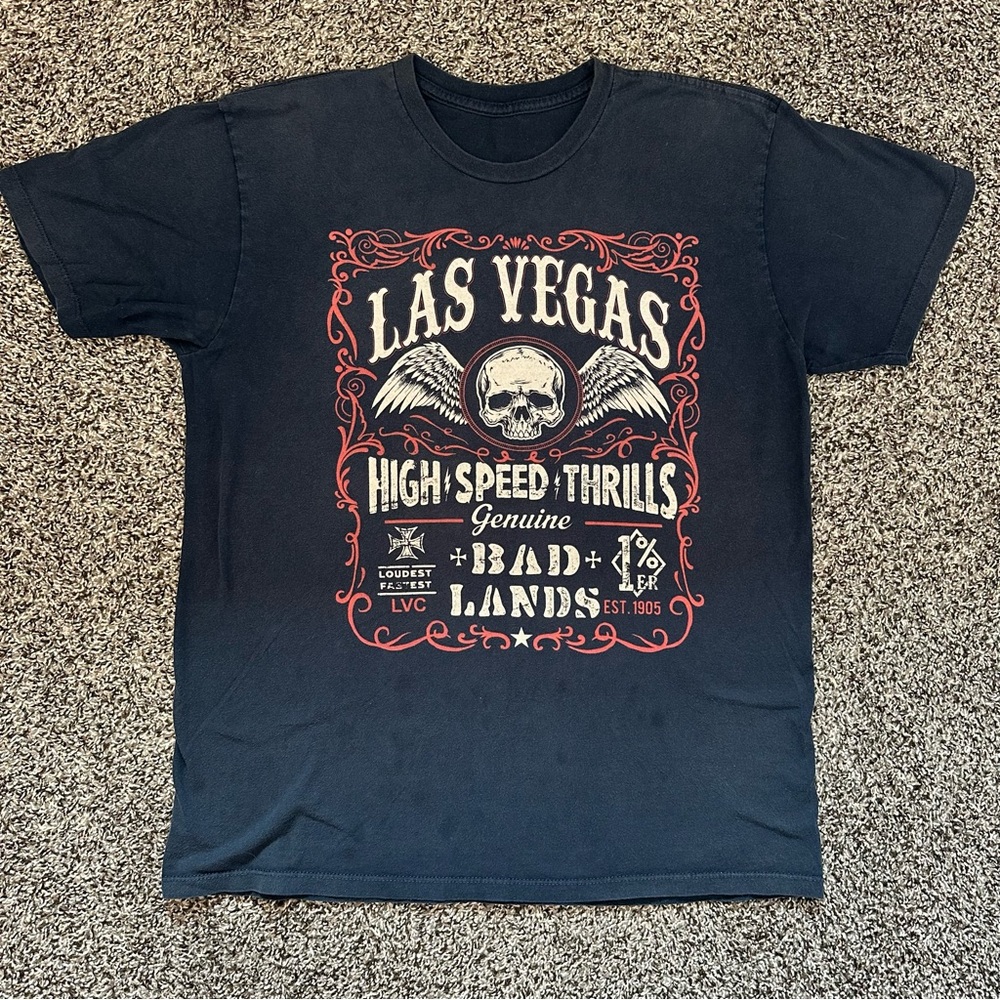 Large black Las Vegas skull and wings graphic tee